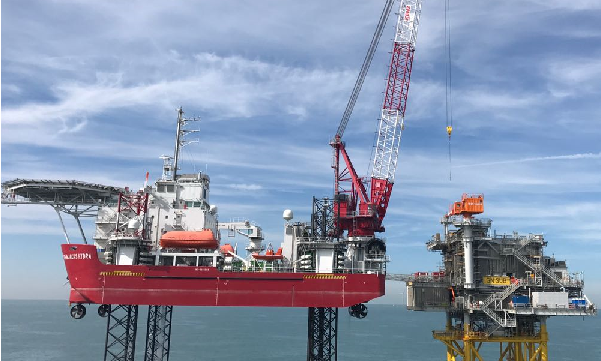 Two platforms in middle of the sea